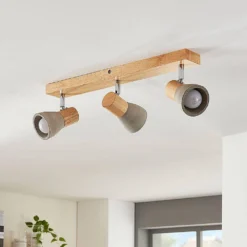 Filiz 3 Plafondlamp Concrete/Wood - Lindby - Koop Online -lampenmaster winkel 42510965488223