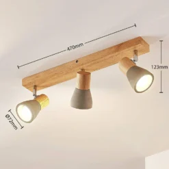 Filiz 3 Plafondlamp Concrete/Wood - Lindby - Koop Online -lampenmaster winkel 42510965488224