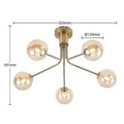 Wynina 5 Plafondlamp Brass/Amber - Lucande - Koop Online -lampenmaster winkel 42519117044884