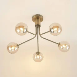 Wynina 5 Plafondlamp Brass/Amber - Lucande - Koop Online -lampenmaster winkel 42519117044885