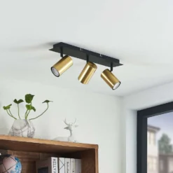 Raisan 3 Square Plafondlamp Black/Brass - Lindby - Koop Online -lampenmaster winkel 42519117117523