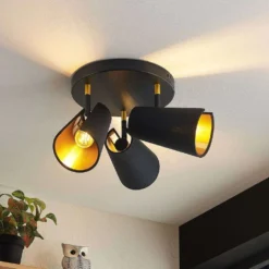 Zylindro 3 Plafondlamp Black/Gold - Lindby - Koop Online -lampenmaster winkel 42519117189973